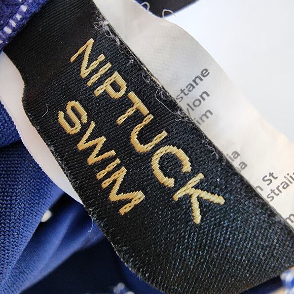 Niptuck One Piece Swim Suit Size 12 Blue White Striped Multi Fit Cup Ruched - Picture 9 of 10